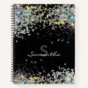 Glitter Girly Custom Name Monogram Notitieboek