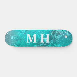 Glitter Girly Green Mermaid Monogram Fantasy Blauw Skateboard