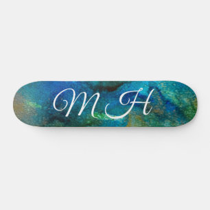 Glitter Girly Green Mermaid Monogram Fantasy Schaa Skateboard