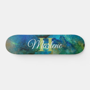 Glitter Girly Green Mermaid Monogram Name Fantasy Skateboard