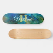 Glitter Girly Green Mermaid Monogram Name Fantasy Skateboard (Horizontaal)