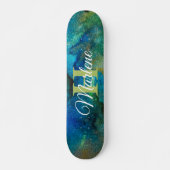 Glitter Girly Green Mermaid Monogram Name Fantasy Skateboard (Voorkant)