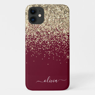Glitter Girly Monogram Glam iPhone 11 Hoesje