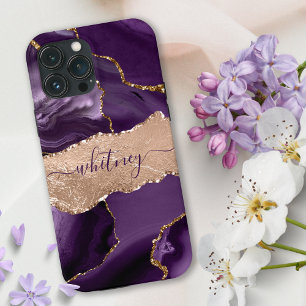 Glitter Girly Paarse Agaat & Roos Goud Stijlvol iPhone 13 Pro Hoesje