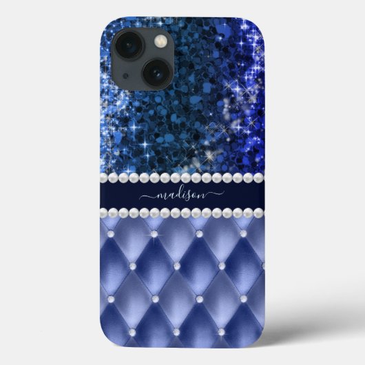Glitter Girly Sparkle Luxury Navy Blue Case-Mate iPhone Case (Achterkant)