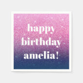 Glitter Girly Sparkly Paarse Verjaardag Custom Nam Servet (Voorkant)