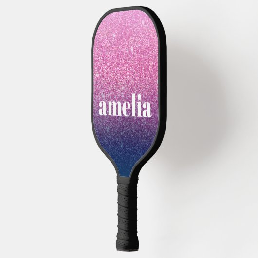 Glitter Girly Sparkly Pink Navy Blue Custom Name Pickleball Paddle (Links)