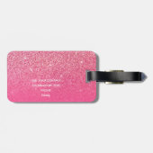 Glitter Girly Sparkly Roos Pink Script Name Bagagelabel (Achterkant horizontaal)
