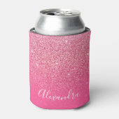 Glitter Girly Sparkly Roos Roze Script Naam Aangep Blikjeskoeler (Blikje Voorkant)