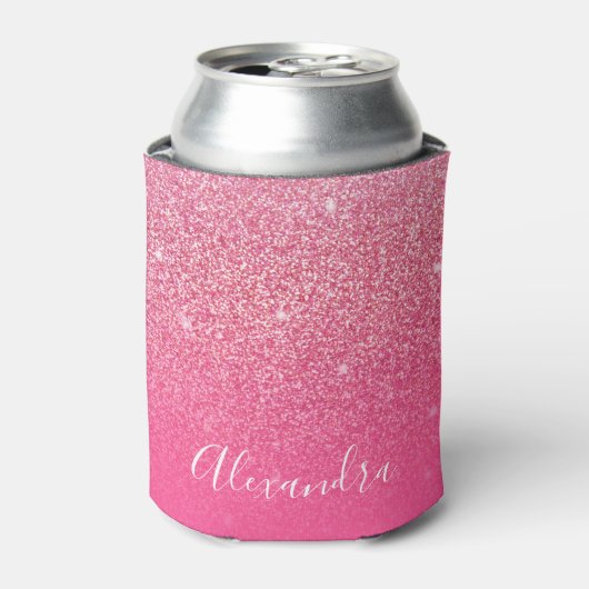 Glitter Girly Sparkly Roos Roze Script Naam Aangep Blikjeskoeler (Blikje Voorkant)