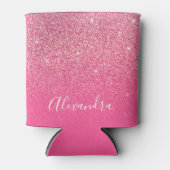 Glitter Girly Sparkly Roos Roze Script Naam Aangep Blikjeskoeler (Voorkant)
