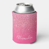 Glitter Girly Sparkly Roos Roze Script Naam Aangep Blikjeskoeler (Blikje Achterkant)