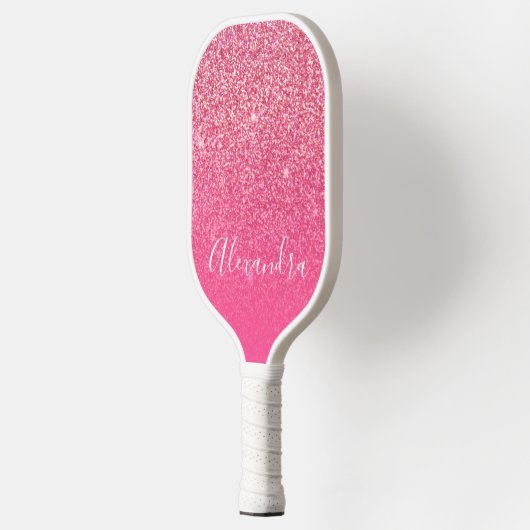 Glitter Girly Sparkly Roos Roze Script Naam Aangep Pickleball Paddle (Links)
