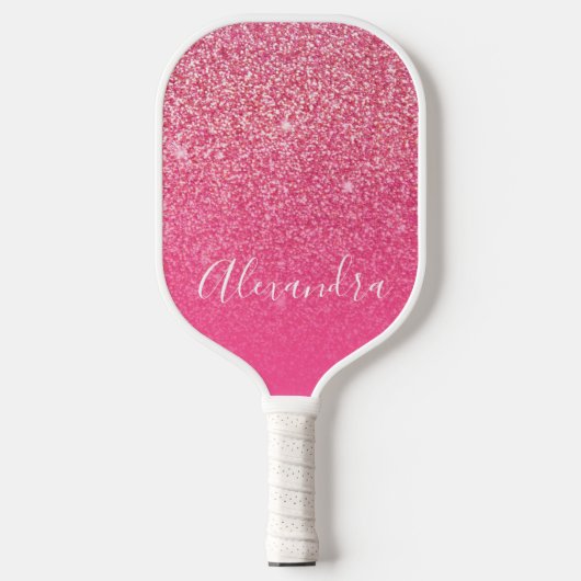 Glitter Girly Sparkly Roos Roze Script Naam Aangep Pickleball Paddle (Voorkant)