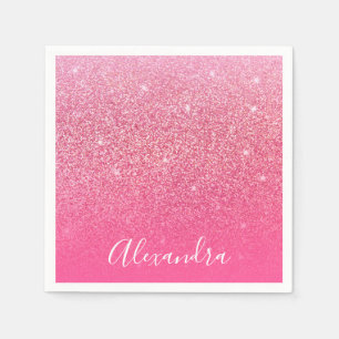 Glitter Girly Sparkly Roos Roze Script Naam Aangep Servet
