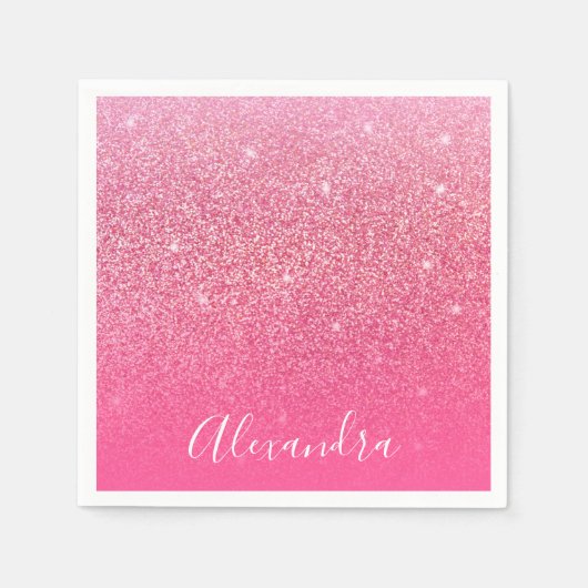 Glitter Girly Sparkly Roos Roze Script Naam Aangep Servet (Voorkant)
