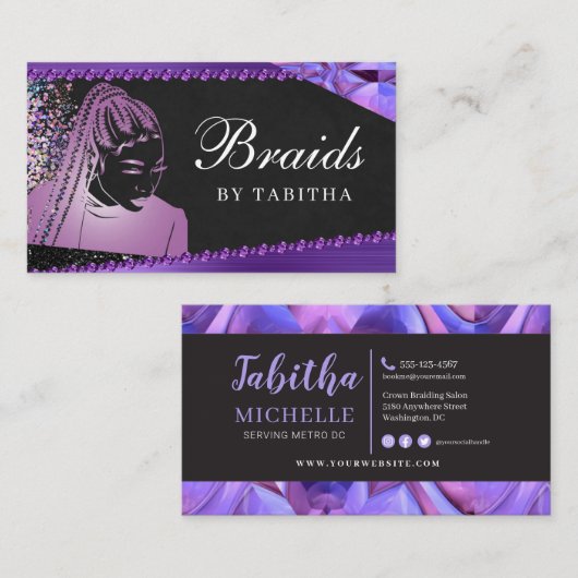 Glitter Glam Abstract Modern Hair Braiding Salon Visitekaartje (Voorkant / Achterkant)