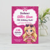 Glitter Glam Birthday Bash Bewerkbaar Sparkly Pink Kaart (Staand voorkant)