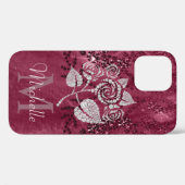 Glitter Glam Bling Flower Dark Roos Initiaal Name Case-Mate iPhone Case (Achterkant (horizontaal))
