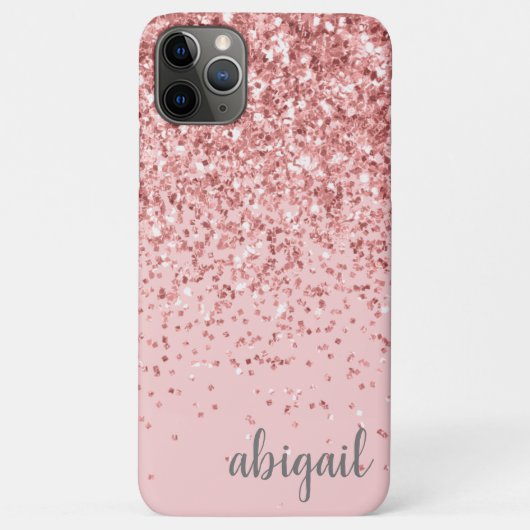 Glitter Glam Blush Pink Girly Modern Monogram Naam Case-Mate iPhone Case (Achterkant)