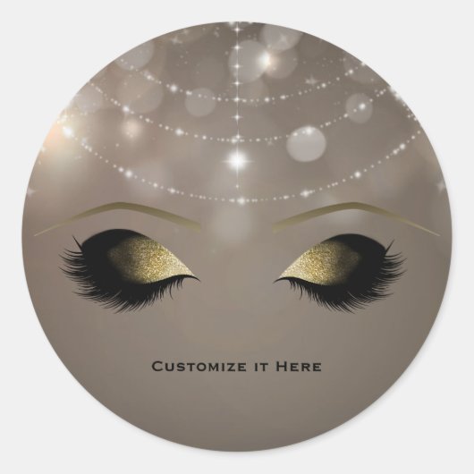Glitter Glam Gold Makeup Eyelashes Ronde Sticker (Voorkant)