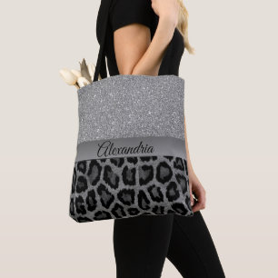 Glitter Glam Grey and Black Leopard Draagtas