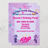 Glitter, Glam, & K-Pop Birthday Party Kaart (Voorkant / Achterkant)