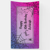 Glitter Glam Roze Paarse Spider Halloween Verjaard Spandoek (Verticaal)