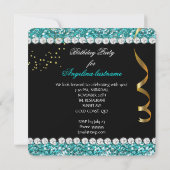 Glitter Glamor Blauwgroen aqua Gold Black Party Kaart (Achterkant)
