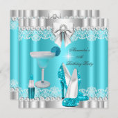 Glitter Glamor Blauwgroen Hi Heels Lipstick Cockta Kaart (Voorkant / Achterkant)