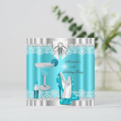 Glitter Glamor Blauwgroen Hi Heels Lipstick Cockta Kaart (Staand voorkant)