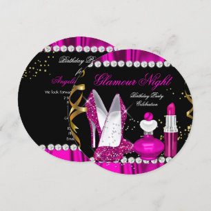Glitter Glamor Night Deep Pink Gold Black Party a Kaart