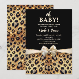 Glitter Glamour Goud Zwart Luipaardprint Babyfeest Kaart