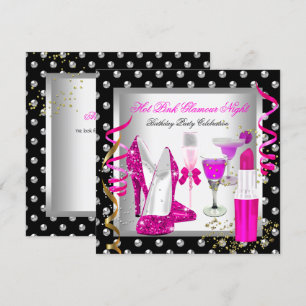 Glitter Glamour Nacht Roze Zilver Verjaardagsfeest Kaart