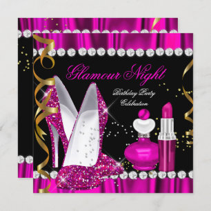 Glitter Glamour Night Deep Pink Gold Black 2 Kaart