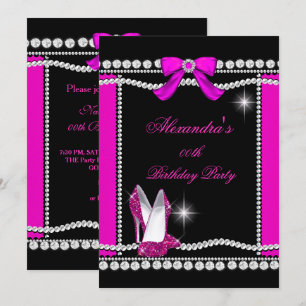 Glitter Glamour Zwart Hot Roze Hoge Hakken Verjaar Kaart