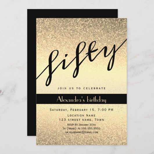 Glitter Gold 50e verjaardag Kaart (Voorkant / Achterkant)