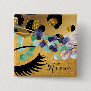 Glitter Gold Animal Print genaamd Glam Vierkante Button 5,1 Cm