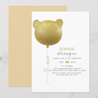 Glitter Gold Balloon Teddy Bear 1e verjaardag Kaart