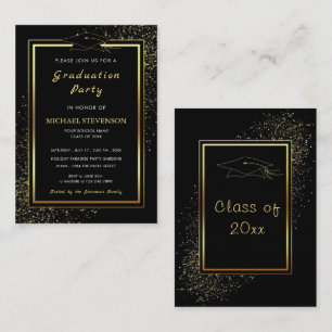 Glitter Gold Black Afstuderen Invitation Sjabloon