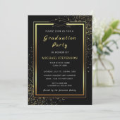 Glitter Gold Black Afstuderen Invitation Sjabloon (Staand voorkant)