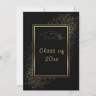 Glitter Gold Black Afstuderen Invitation Sjabloon