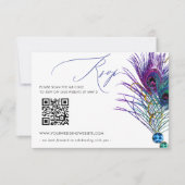 Glitter Gold Blue Purple Peacock Plume QR CODE RSVP Kaartje (Voorkant)