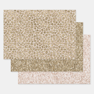 Glitter Gold Blush Roze leopard Print             Inpakpapier Vel