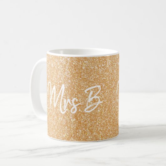 Glitter Gold Champagne Custom Mrs Initiaal Koffiemok (Voorkant links)