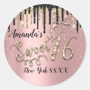 Glitter Gold Confetti Roos - 16e-partij - zwart Ronde Sticker