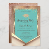 Glitter Gold Diamonds Mint Green Afstuderen Kaart (Voorkant / Achterkant)