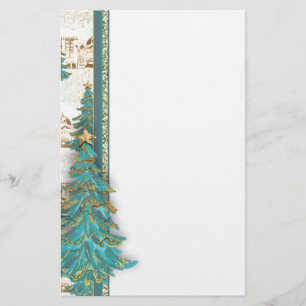 Glitter Gold en Green Border met kerstbomen Briefpapier