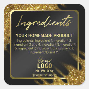 Glitter Gold- en zwarte-ingrediëntenetiketten met  Vierkante Sticker