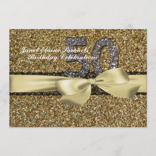 Glitter Gold Lace Woman 50th Birthday Invitation Kaart